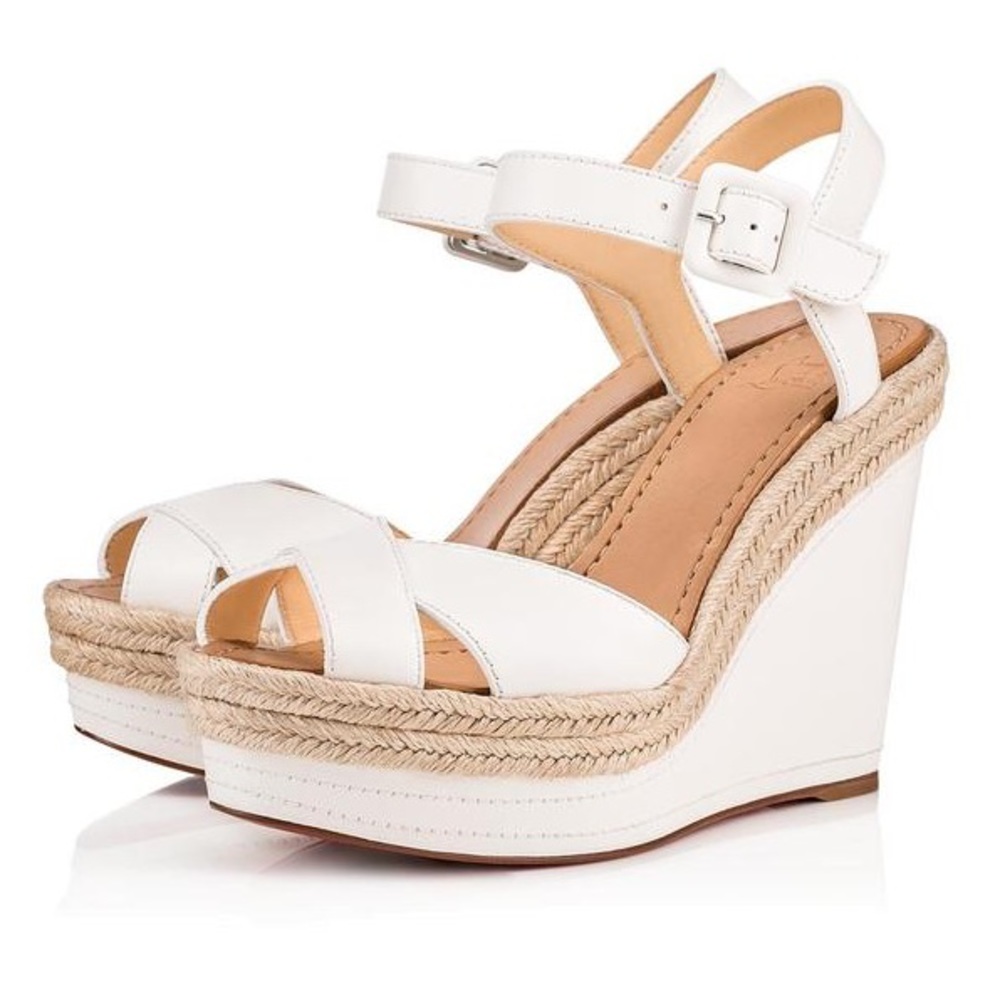 Christian Louboutin White Almeria 120 Leather Espadrille Wedges ❤️